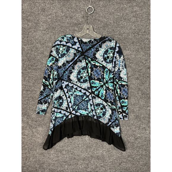 Cato Womens Blue Bohemian Floral Blouse Size XS Chiffon Hem Fairy Romantic - Picture 6 of 9